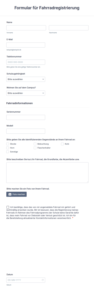 Formular Für Fahrradregistrierung