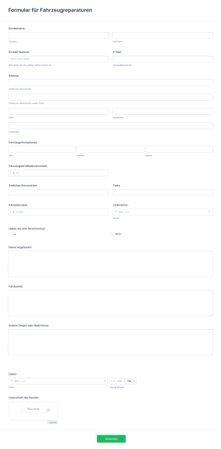 Formular Für Fahrzeugreparaturen Form Template