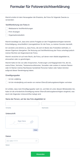 Formular Für Fotoverzichtserklärung