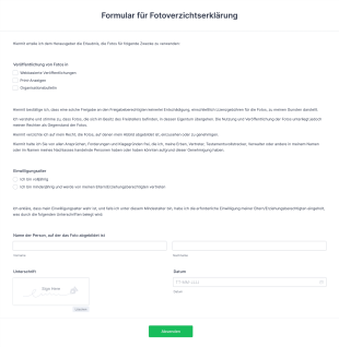Formular Für Fotoverzichtserklärung Form Template