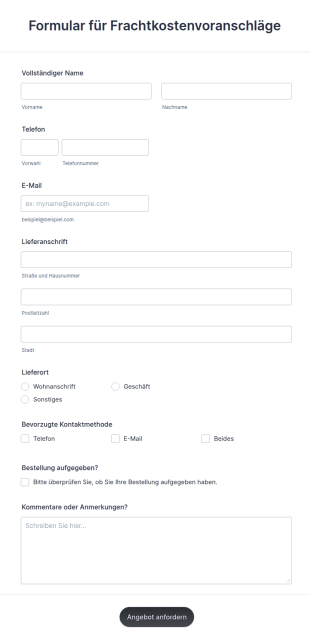 Formular Für Frachtkostenvoranschläge