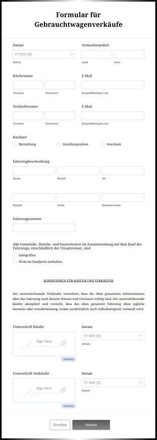 Formular Für Gebrauchtwagenverkäufe