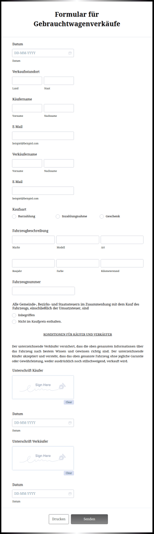 Formular Für Gebrauchtwagenverkäufe