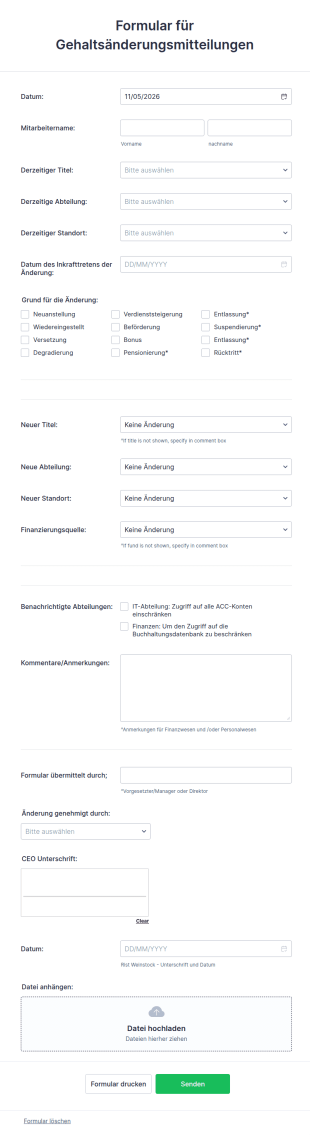 Formular Für Gehaltsänderungsmitteilungen