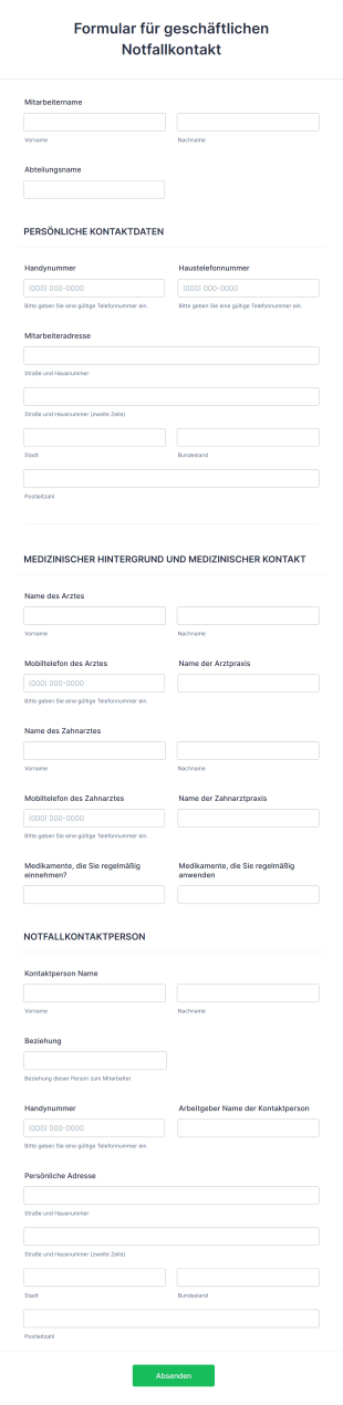 Formular Für Geschäftlichen Notfallkontakt Form Template