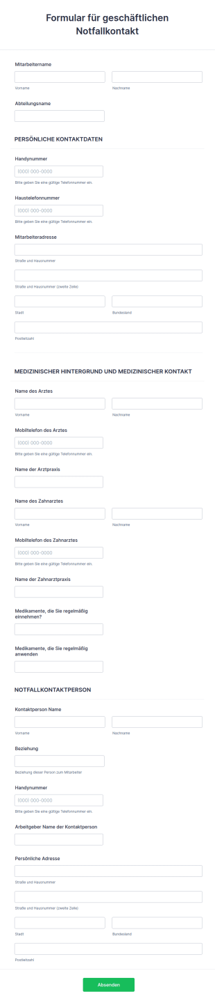 Formular Für Geschäftlichen Notfallkontakt