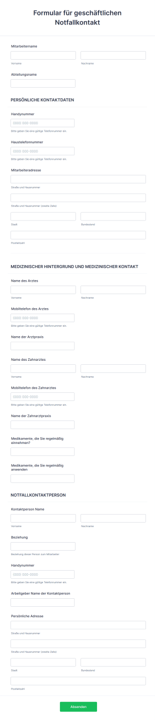 Formular Für Geschäftlichen Notfallkontakt Form Template