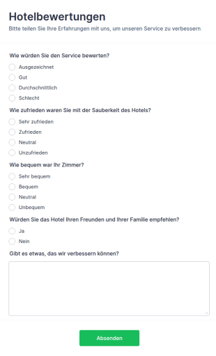 Formular Für Hotelbewertungen