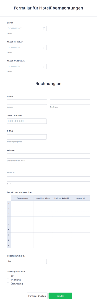 Formular Für Hotelübernachtungen Form Template