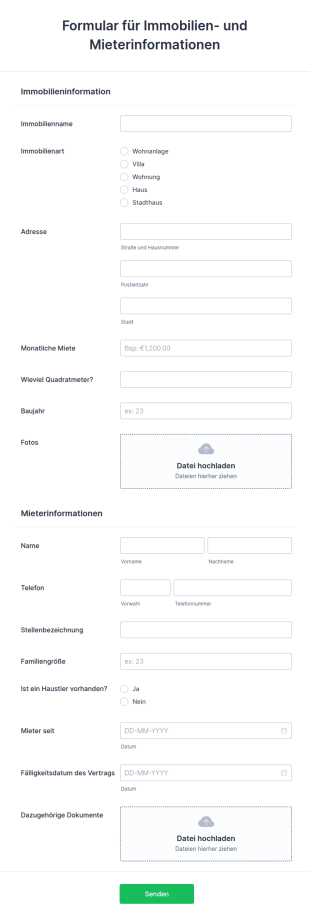 Formular Für Immobilien Und Mieterinformationen