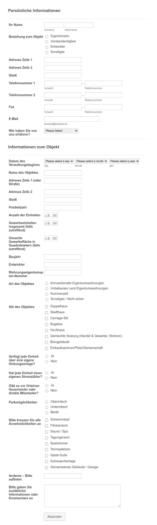 Formular Für Immobilieninformationen