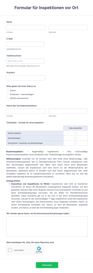 Formular Für Inspektionen Vor Ort