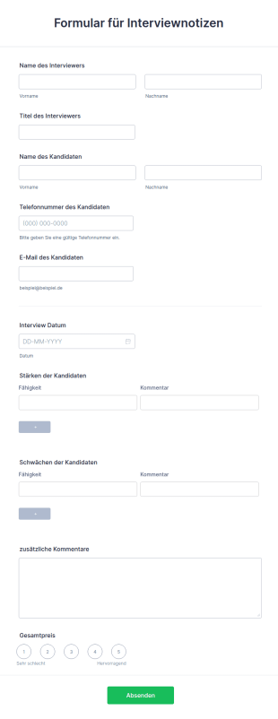 Formular Für Interviewnotizen