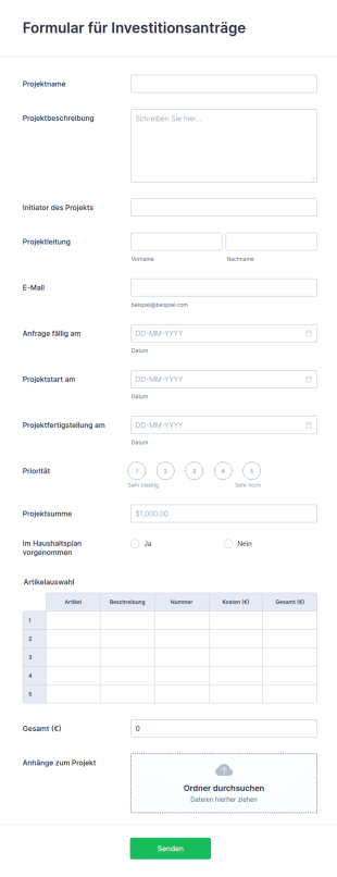 Formular Für Investitionsanträge