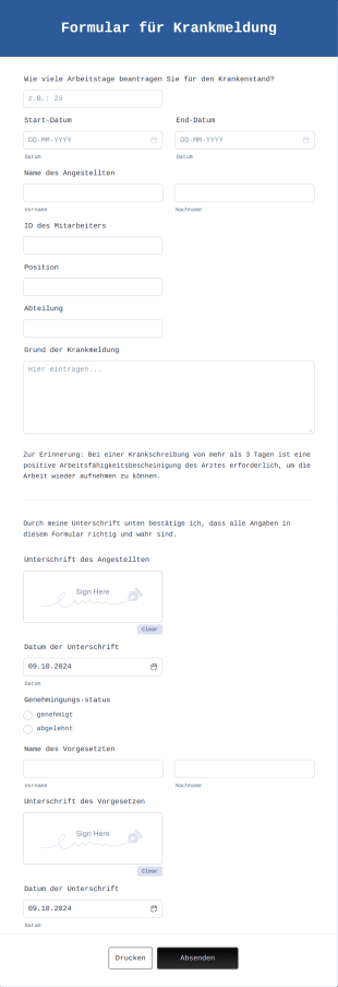 Formular Für Krankmeldung Form Template