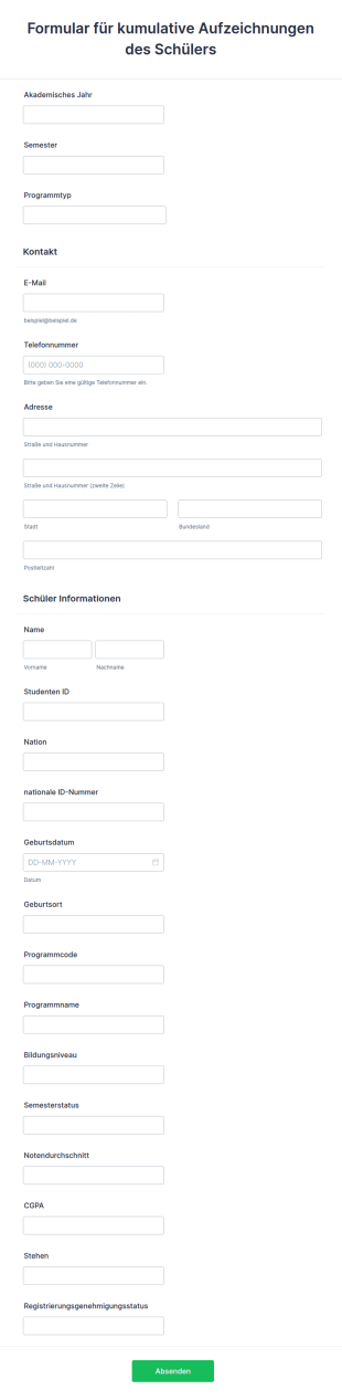 Formular Für Kumulative Aufzeichnungen Des Schülers