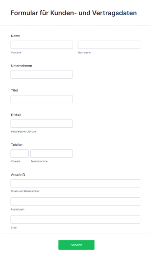 Formular Für Kunden Und Vertragsdaten Form Template