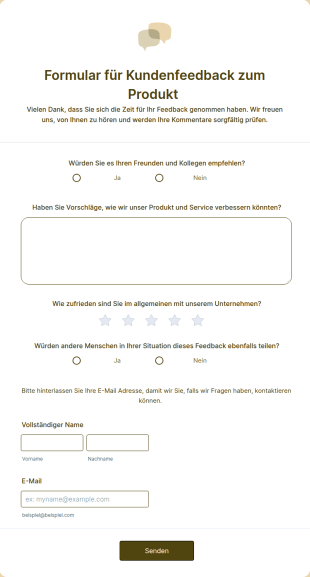 Formular Für Kundenfeedback Zum Produkt