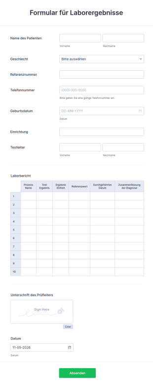 Formular Für Laborergebnisse