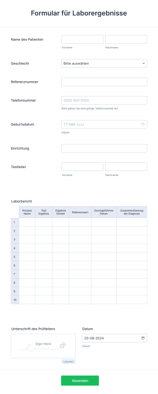 Formular Für Laborergebnisse Form Template