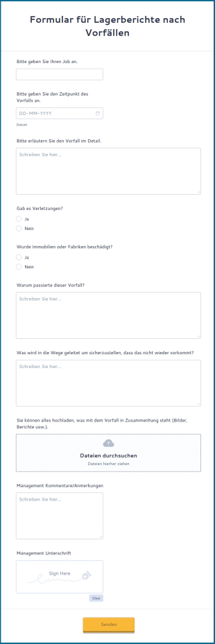 Formular Für Lagerberichte Nach Vorfällen