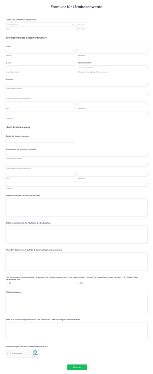 Formular Für Lärmbeschwerde Form Template