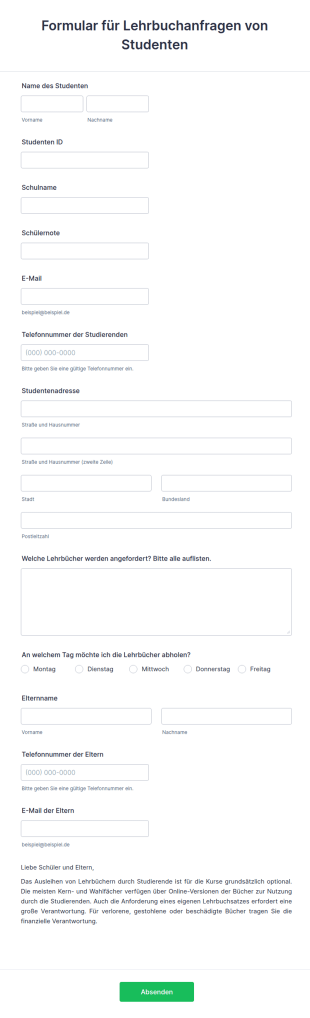 Formular Für Lehrbuchanfragen Von Studenten