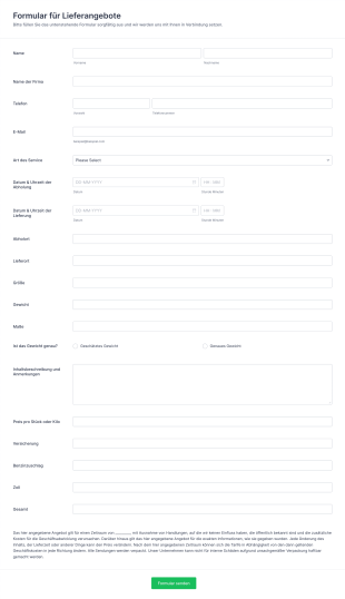Formular Für Lieferangebote Form Template