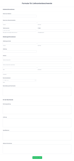 Formular Für Lieferantenbeschwerde Form Template