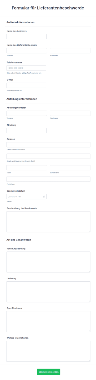 Formular Für Lieferantenbeschwerde