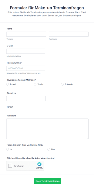 Formular Für Make Up Terminanfragen