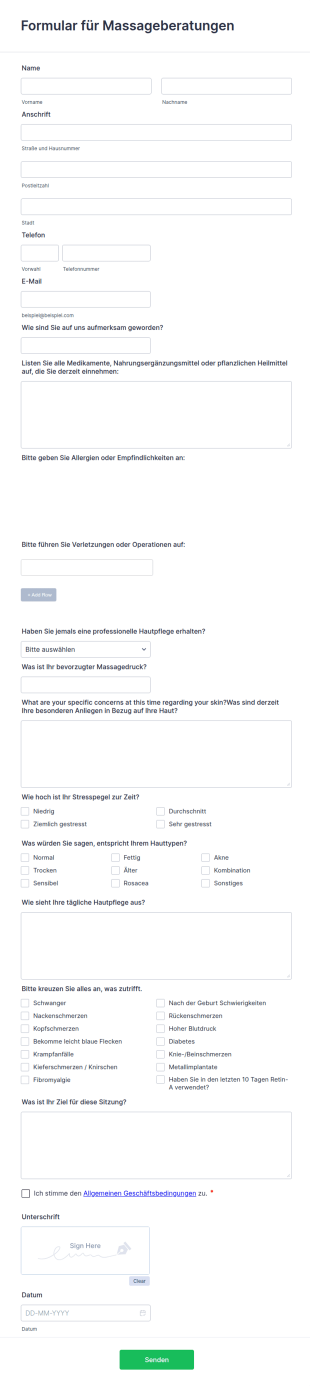 Formular Für Massageberatungen