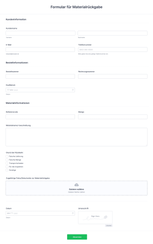 Formular Für Materialrückgabe Form Template