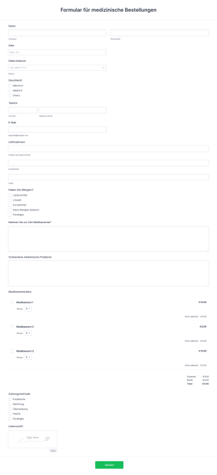 Formular Für Medizinische Bestellungen Form Template