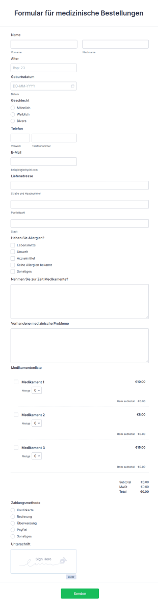 Formular Für Medizinische Bestellungen