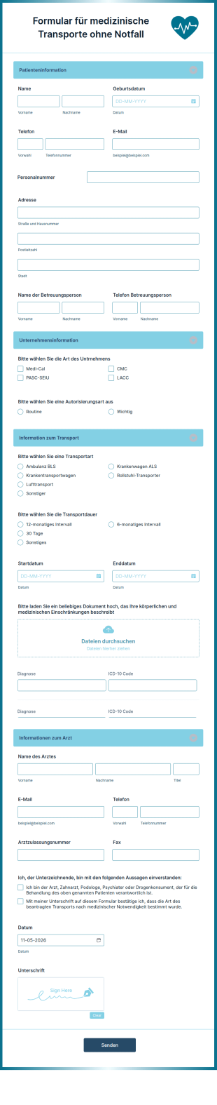 Formular Für Medizinische Transporte Ohne Notfall