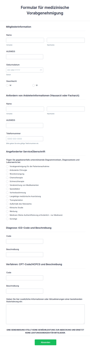 Formular Für Medizinische Vorabgenehmigung