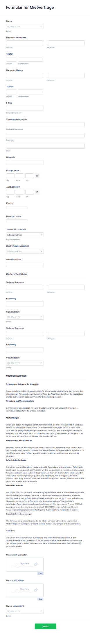 Formular Für Mietverträge