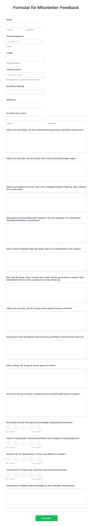 Formular Für Mitarbeiter Feedback