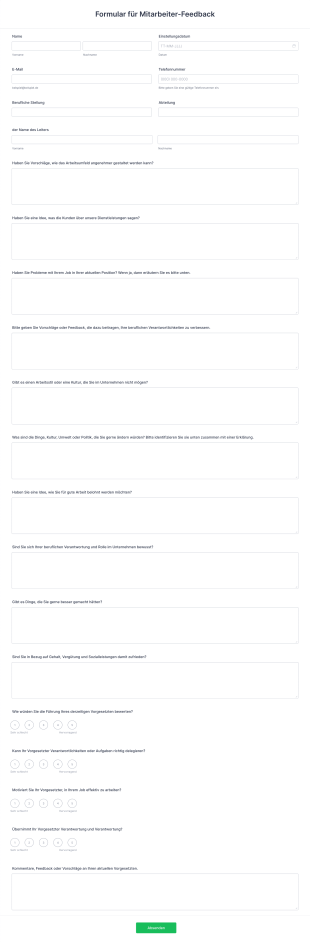 Formular Für Mitarbeiter Feedback Form Template
