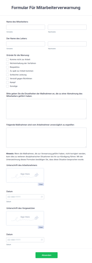 Formular Für Mitarbeiterverwarnung