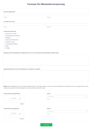Formular Für Mitarbeiterverwarnung Form Template