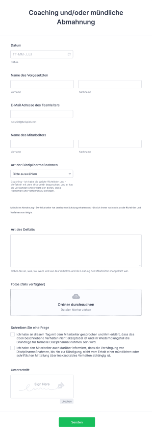 Formular Für Mündliche Abmahnung Form Template