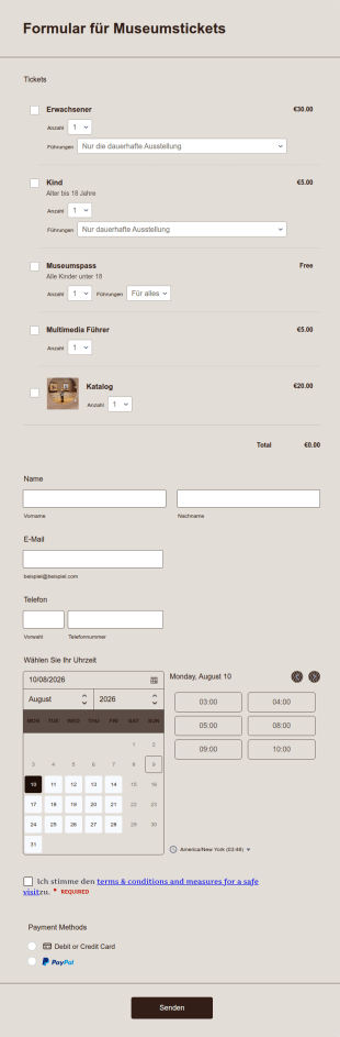 Formular Für Museumstickets