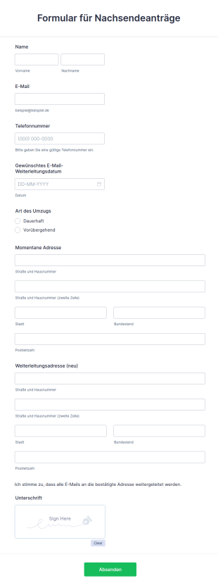 Formular Für Nachsendeanträge