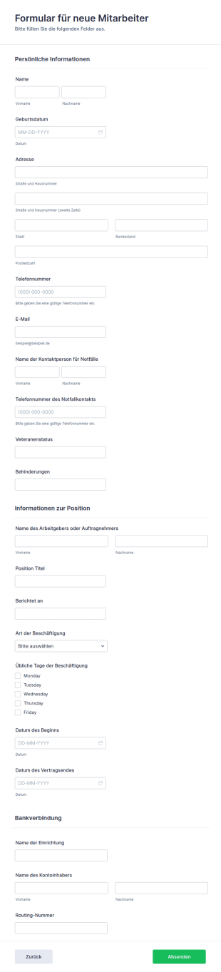 Formular Für Neue Mitarbeiter