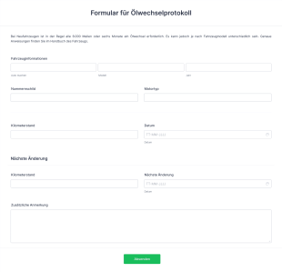 Formular Für Ölwechselprotokoll Form Template