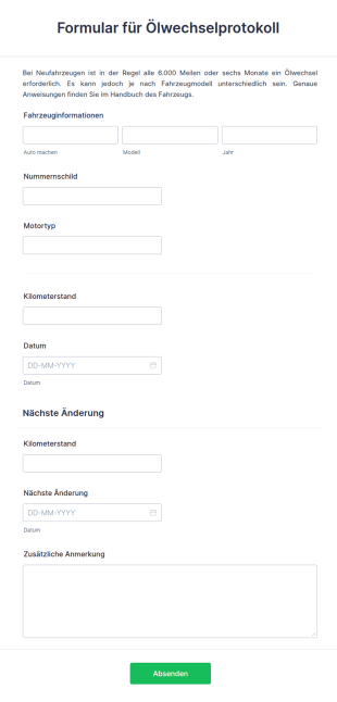 Formular Für Ölwechselprotokoll