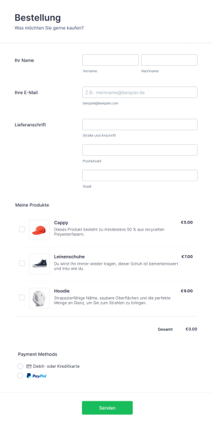 Formular Für Produktbestellungen