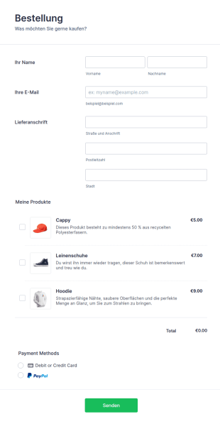 Formular Für Produktbestellungen